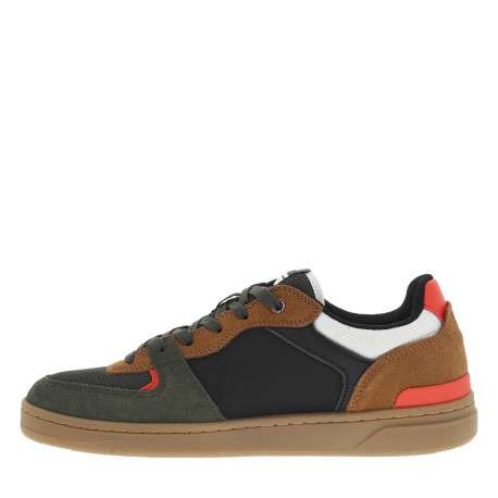 Sneakers multicolores à semelle plate avec empiècements camel et lacets verts