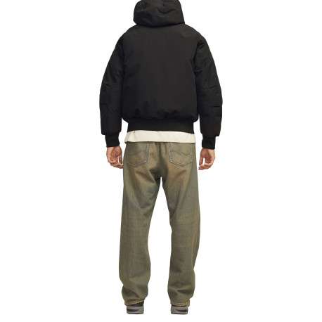 Blouson noir uni à coupe droite avec un col à capuche et fermeture zippée - Image 2