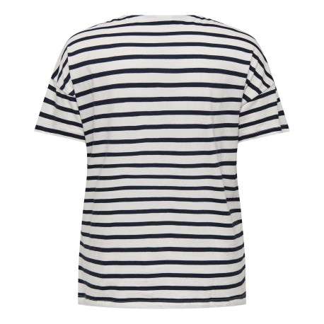 T-shirt en coton noir rayé avec une coupe droite, col rond et coeur vert - Image 2