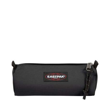 Trousse noire unie avec étiquette de la marque et fermeture zippée