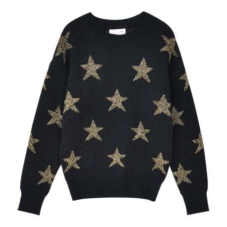 Pull noir doux avec des étoiles pailletées une coupe droite et un col rond - Image 4