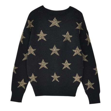 Pull noir doux avec des étoiles pailletées une coupe droite et un col rond - Image 5