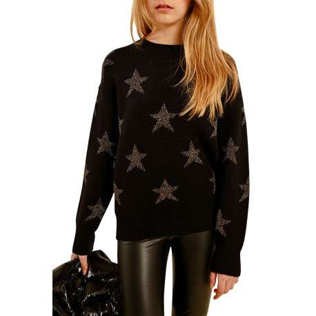 Pull noir doux avec des étoiles pailletées une coupe droite et un col rond - Image 6