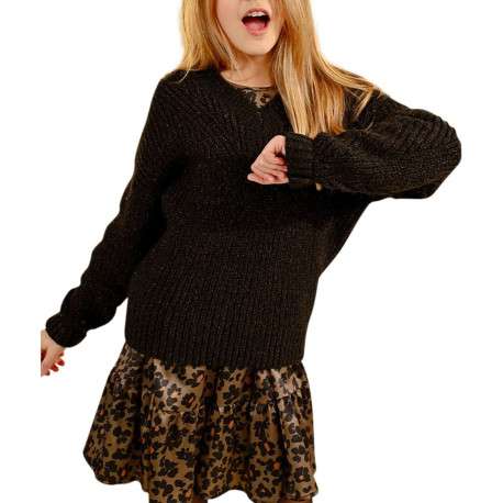 Pull noir uni avec une coupe droite à col v et des manches longues - Image 3