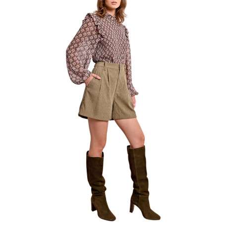 Short chino kaki en velours avec une coupe large et une taille élastiquée - Image 4