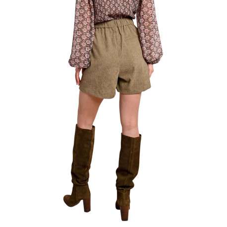 Short chino kaki en velours avec une coupe large et une taille élastiquée - Image 5