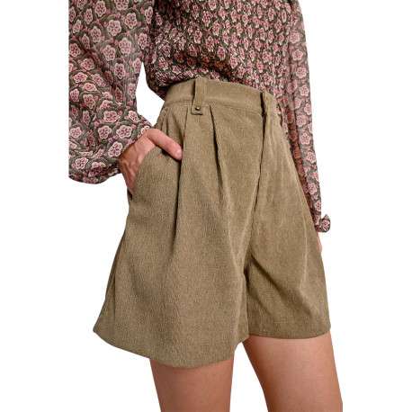 Short chino kaki en velours avec une coupe large et une taille élastiquée - Image 6