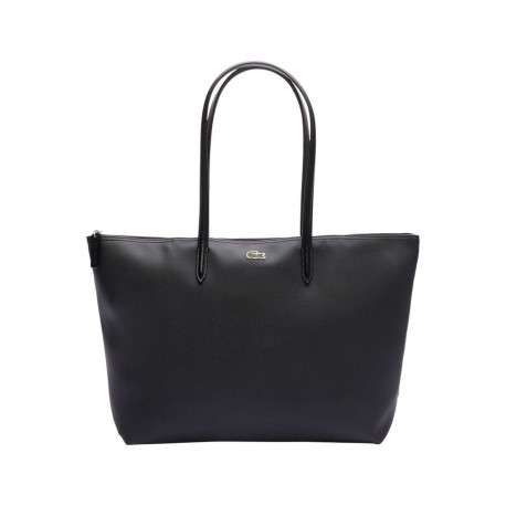 Sac shopping noir uni avec grandes anses et logo crocodile sur l'avant - Image 4
