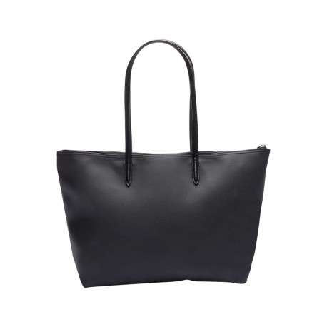 Sac shopping noir uni avec grandes anses et logo crocodile sur l'avant - Image 5