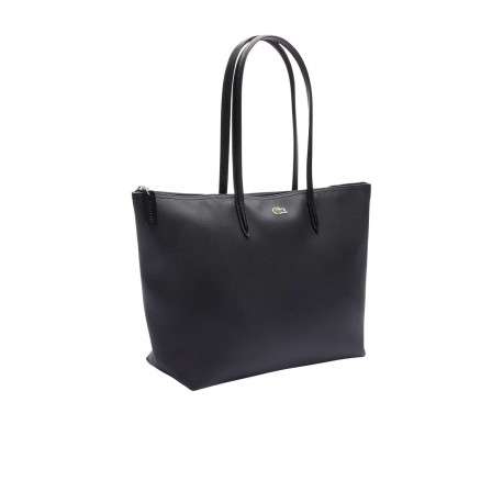 Sac shopping noir uni avec grandes anses et logo crocodile sur l'avant - Image 6