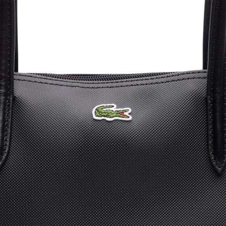 Sac shopping noir uni avec grandes anses et logo crocodile sur l'avant - Image 8