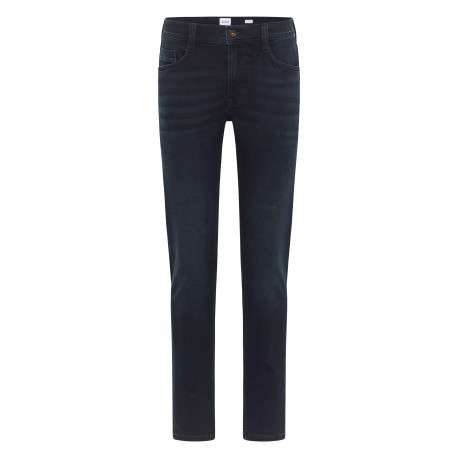 Jean en coton mélangé bleu indigo délavé à coupe slim et à taille basse
