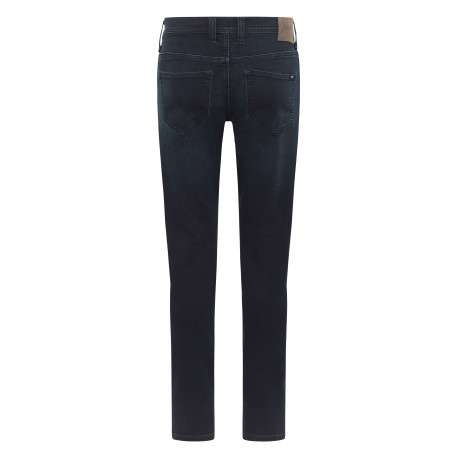 Jean en coton mélangé bleu indigo délavé à coupe slim et à taille basse - Image 2