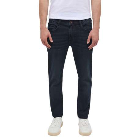 Jean en coton mélangé bleu indigo délavé à coupe slim et à taille basse - Image 4