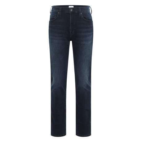Jean en coton bleu indigo délavé avec une taille mi-haute et une coupe slim