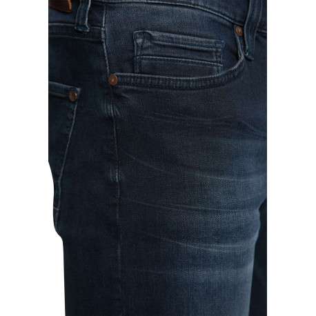 Jean en coton bleu indigo délavé avec une taille mi-haute et une coupe slim - Image 3