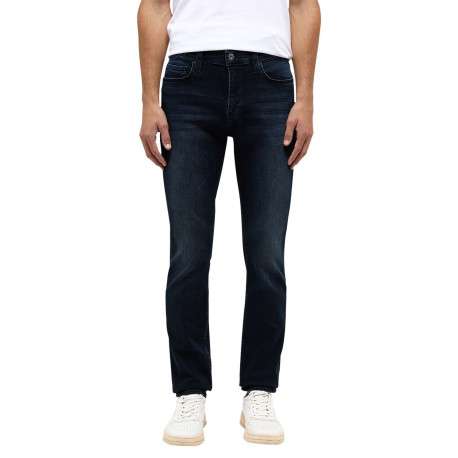 Jean en coton bleu indigo délavé avec une taille mi-haute et une coupe slim - Image 5