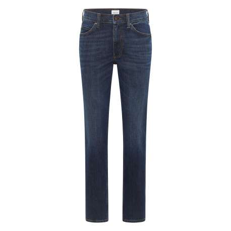 Jean en coton bleu indigo délavé à coupe regular fit et à taille mi-haute