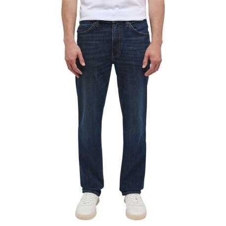 Jean en coton bleu indigo délavé à coupe regular fit et à taille mi-haute - Image 3