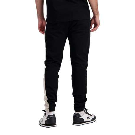 Jogging en coton noir uni avec une coupe slim et bandes blanches - Image 3