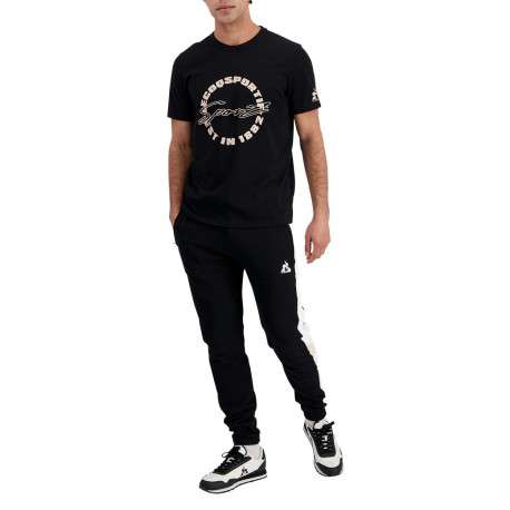 Jogging en coton noir uni avec une coupe slim et bandes blanches - Image 4
