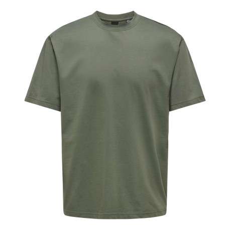 T-shirt en coton biologique olive uni à coupe droite et col rond