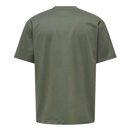 T-shirt en coton biologique olive uni à coupe droite et col rond - Image 2
