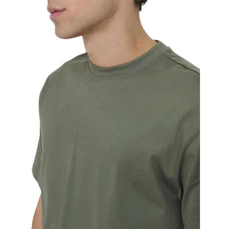 T-shirt en coton biologique olive uni à coupe droite et col rond - Image 3