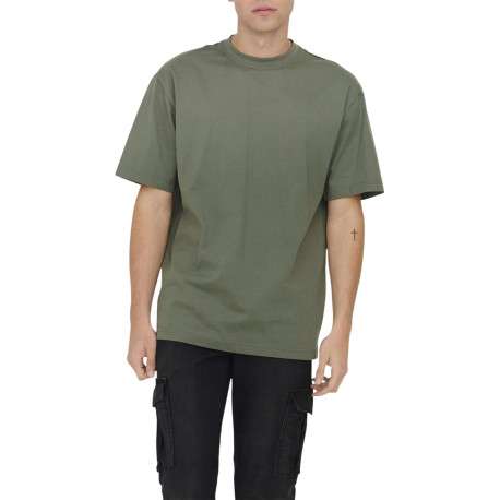T-shirt en coton biologique olive uni à coupe droite et col rond - Image 4