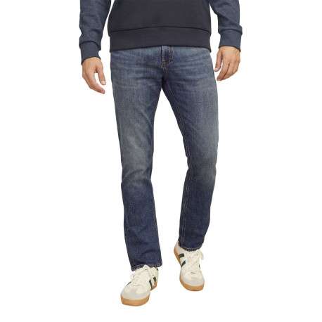 Jean en coton biologique bleu indigo délavé aux cuisses à coupe regular fit - Image 4