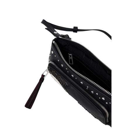 Sac bandoulière noir effet cuir avec poches zippées et visage de Mickey brodé - Image 5