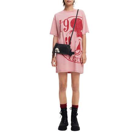 Sac bandoulière noir effet cuir avec poches zippées et visage de Mickey brodé - Image 6
