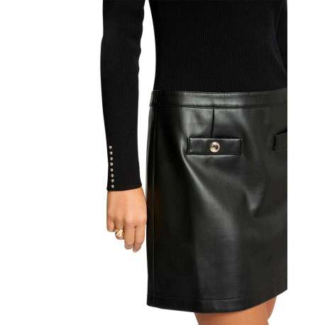 Robe courte noire bi-matière avec une coupe ajustée, col v et à manches longues - Image 3