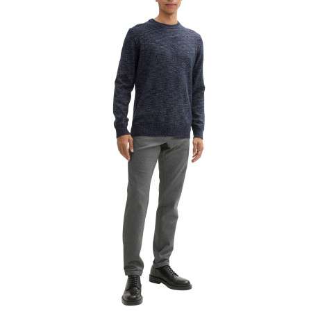 Pull marine uni avec une coupe droite, col rond et à manches longues - Image 5