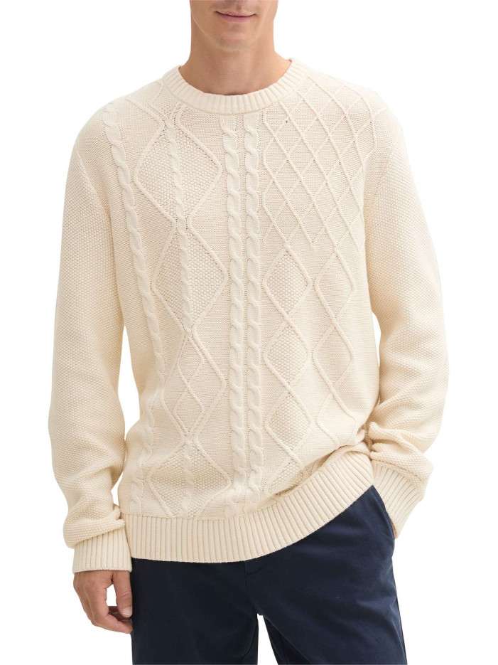 Pull écru uni droit à col...