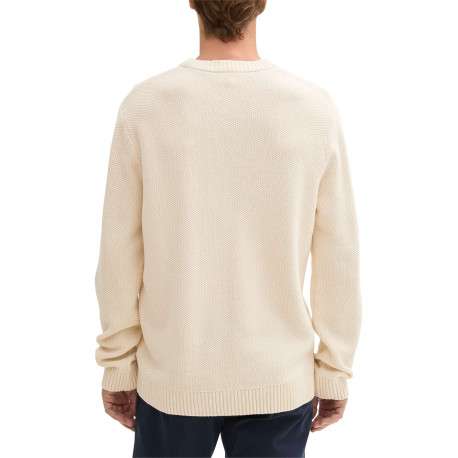 Pull écru uni droit à col rond et à manches longues en mailles torsadées - Image 2