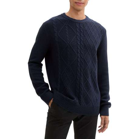 Pull marine uni torsadé à coupe droite, col rond et à manches longues - Image 5