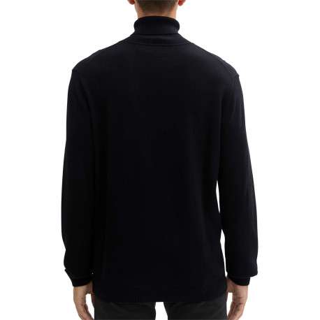 Pull en coton noir uni droit à col roulé avec extrémités en bord-côte - Image 2
