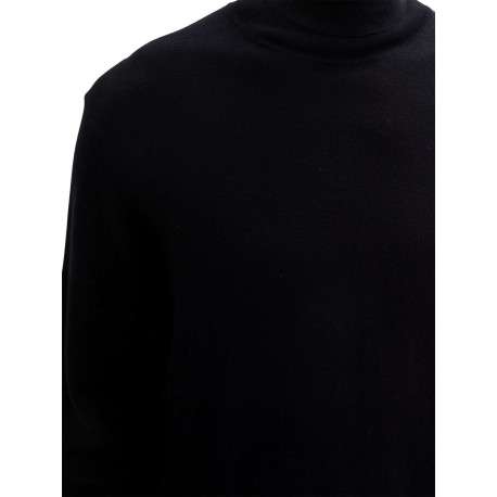 Pull en coton noir uni droit à col roulé avec extrémités en bord-côte - Image 3