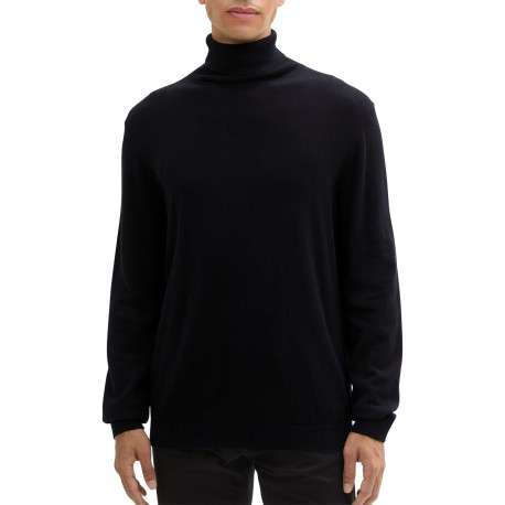 Pull en coton noir uni droit à col roulé avec extrémités en bord-côte - Image 4
