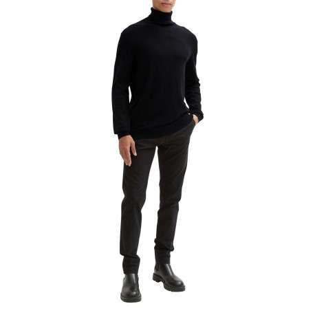 Pull en coton noir uni droit à col roulé avec extrémités en bord-côte - Image 5