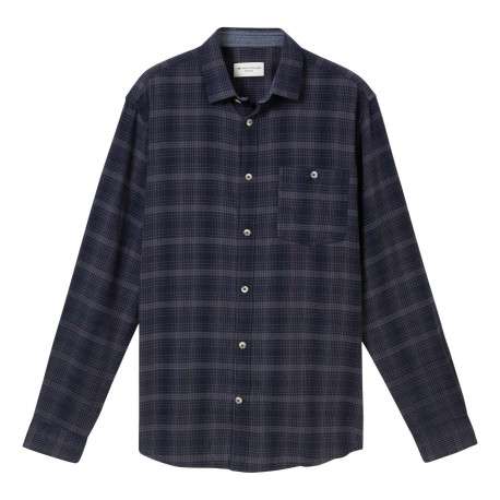 Chemise marine à carreaux droite à col français et à manches longues