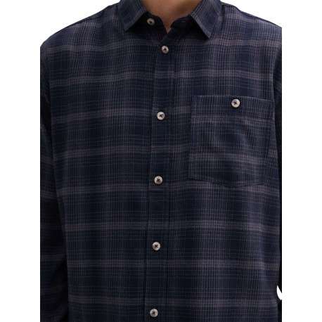 Chemise marine à carreaux droite à col français et à manches longues - Image 3