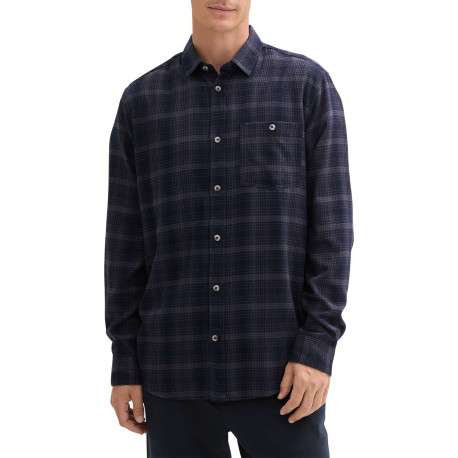Chemise marine à carreaux droite à col français et à manches longues - Image 4