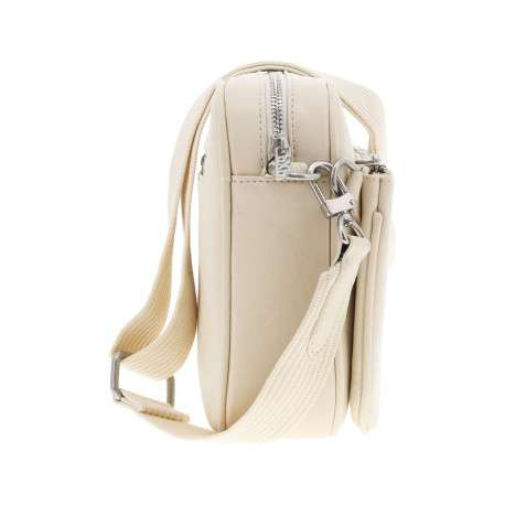 Sacoche écrue unie zippée avec bandoulière réglable en tissu et logo embossé - Image 2