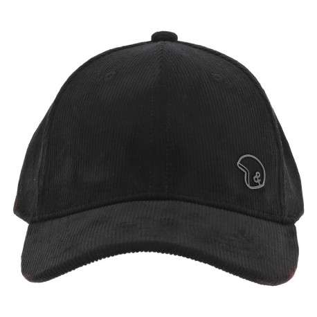 Casquette noire en velours côtelé avec logo en métal et boucle métallique