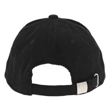 Casquette noire en velours côtelé avec logo en métal et boucle métallique - Image 2