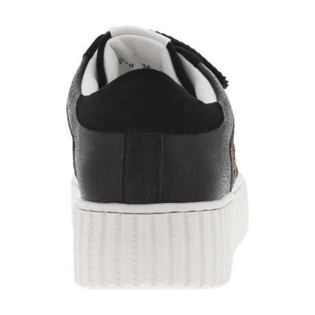 Baskets tennis noires à talon plat et à bande velcro avec paillettes noires - Image 6