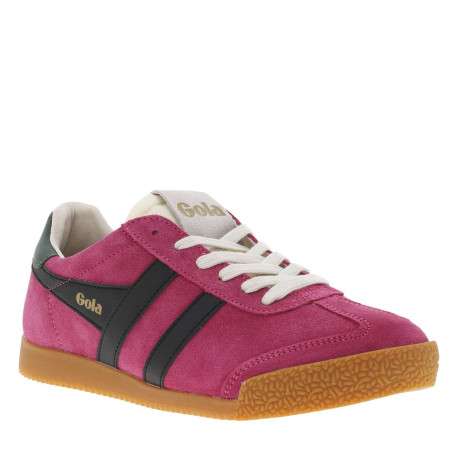Baskets tennis en croûte de cuir fuchsia et noires plates avec lacets plats - Image 3