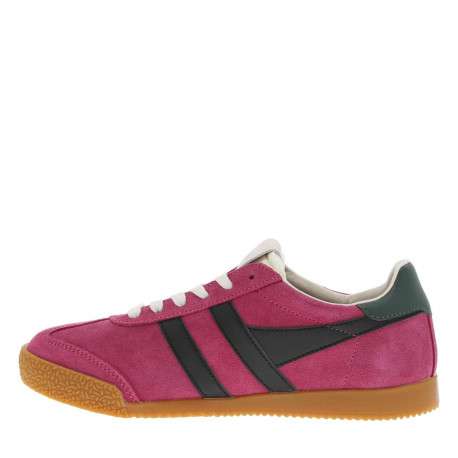 Baskets tennis en croûte de cuir fuchsia et noires plates avec lacets plats